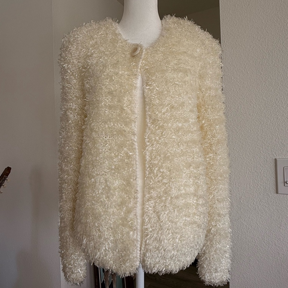 VINTAGE THICK FLUFFY CREAM EXTRA SOFT LONG SLEEVE CARDIGAN
